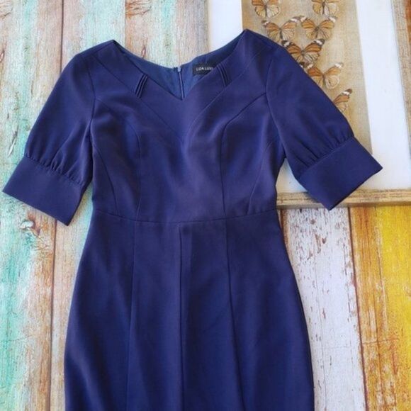 Modcloth Liza Luxe Navy Blue Fitted Wiggle Pencil Pin Up Midi Sheath Dress S - Picture 4 of 8